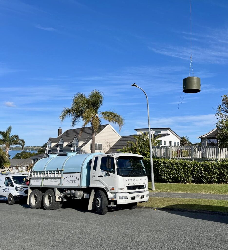 Matakana Water delivery truck on a construction and tank delivery job
